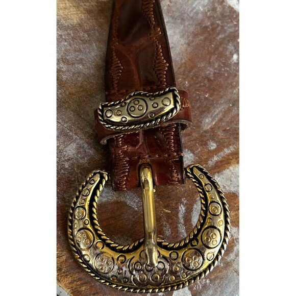 Adoppia Belt Vintage Genuine Leather and Brass Studs and Embossed Buckle 30\